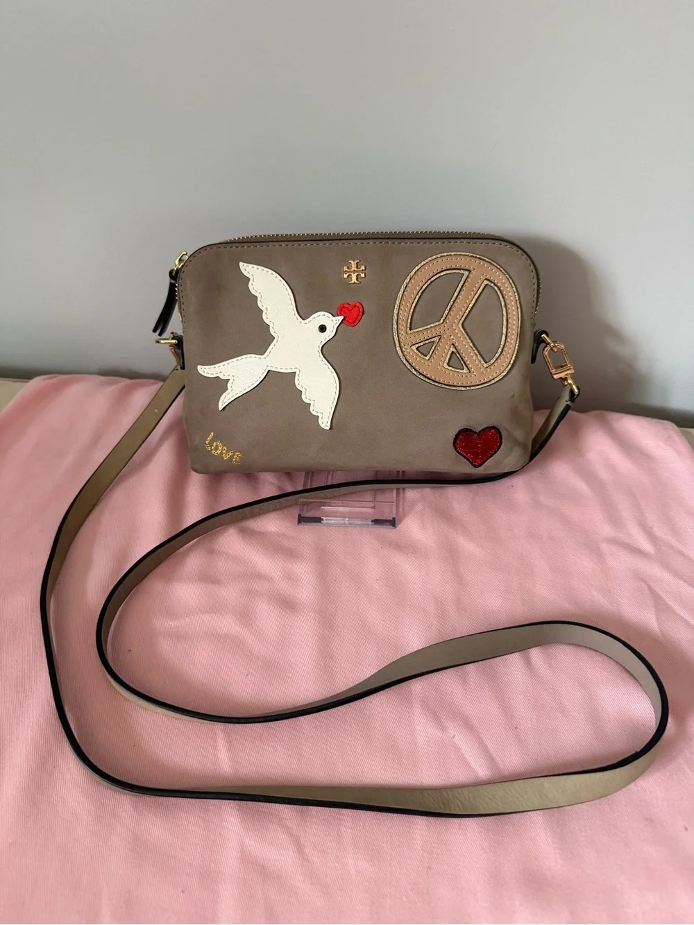 Tory Burch Love and Peace Suede Crossbody